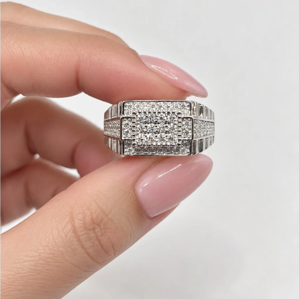 925 Sterling Silver 2.00CTW MOISSANITE Pave Men’s Ring Size 10,11 or 12